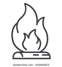 Camping fire black line icon on white background
