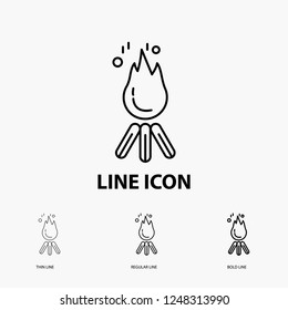 Camping fire or Camp bonfire flame concept. Icon in Thin, Regular and Bold Line Style. Vector illustration