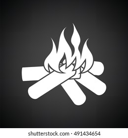 Camping fire  icon. Black background with white. Vector illustration.