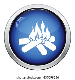 Camping fire  icon. Glossy button design. Vector illustration.