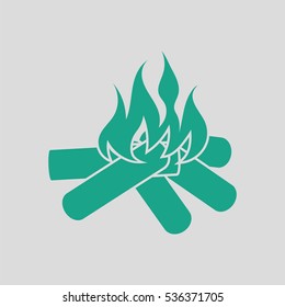 Camping fire  icon. Gray background with green. Vector illustration.