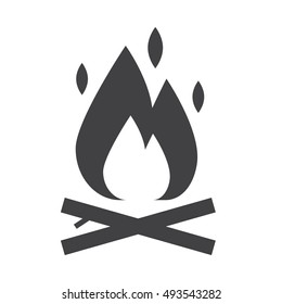 Camping fire outline icon. Bonfire vector silhouette. Campfire isolated on white background. Monochrome camping fire icon.