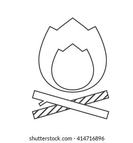 Camping fire place linear illustration. Fireplace vector outline icon. Campfire in thin line design.