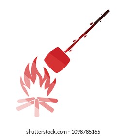 Camping fire with roasting marshmallow icon. Flat color design. Vector illustration.