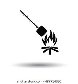 Camping fire with roasting marshmallow icon. White background with shadow design. Vector illustration.