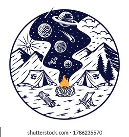 camping with the fire of the universe vector illustration