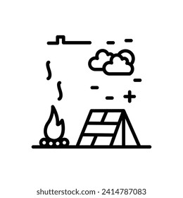 Diseño de iconos de la línea del vector de incendios de acampada