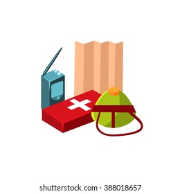 Camping First Aid Kit. Flat Vector Illustration