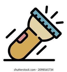 Camping flashlight icon. Outline camping flashlight vector icon color flat isolated