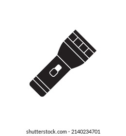 Linterna de camping, icono de antorcha luminosa en glifo plano negro, estilo relleno aislado en fondo blanco