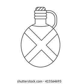 Camping flask outline vector icon. Tourist bottle isolated on white backroungd in thin line design.