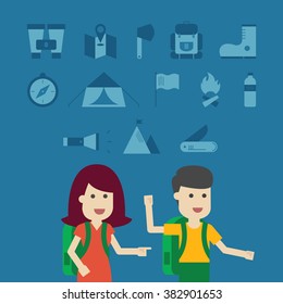 Camping, Flat Design, Illustration