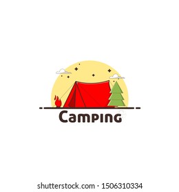 camping flat design style ,tent vector style, camping tent and bonfire illustration