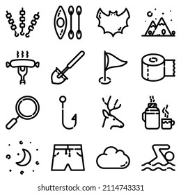 Camping Flat Icon Set Isolated On White Background