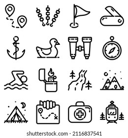 Camping Flat Icon Set Isolated On White Background