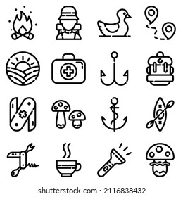 Camping Flat Icon Set Isolated On White Background