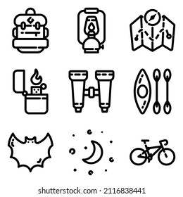 Camping Flat Icon Set Isolated On White Background