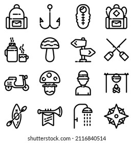 Camping Flat Icon Set Isolated On White Background