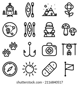 Camping Flat Icon Set Isolated On White Background