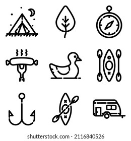 Camping Flat Icon Set Isolated On White Background