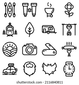 Camping Flat Icon Set Isolated On White Background