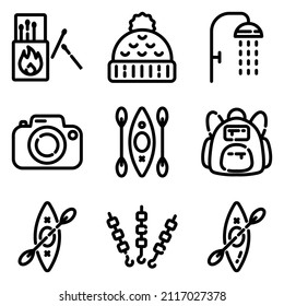 Camping Flat Icon Set Isolated On White Background