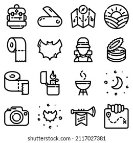 Camping Flat Icon Set Isolated On White Background