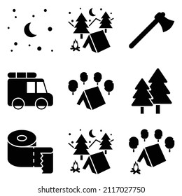 Camping Flat Icon Set Isolated On White Background