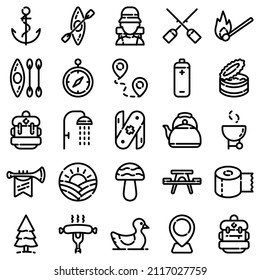 Camping Flat Icon Set Isolated On White Background