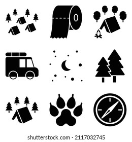 Camping Flat Icon Set Isolated On White Background
