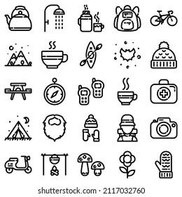 Camping Flat Icon Set Isolated On White Background