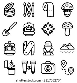 Camping Flat Icon Set Isolated On White Background