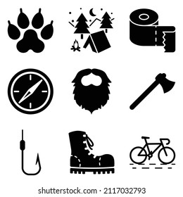 Camping Flat Icon Set Isolated On White Background