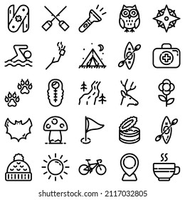 Camping Flat Icon Set Isolated On White Background