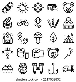 Camping Flat Icon Set Isolated On White Background