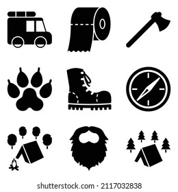 Camping Flat Icon Set Isolated On White Background