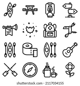 Camping Flat Icon Set Isolated On White Background