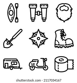 Camping Flat Icon Set Isolated On White Background