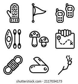 Camping Flat Icon Set Isolated On White Background