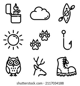 Camping Flat Icon Set Isolated On White Background