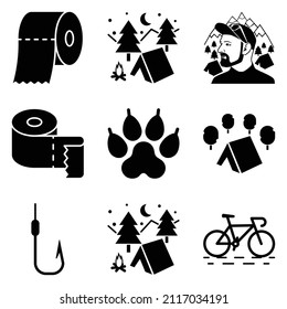 Camping Flat Icon Set Isolated On White Background