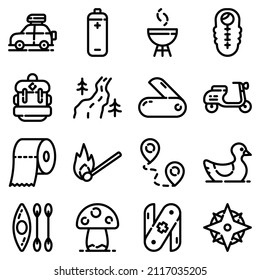 Camping Flat Icon Set Isolated On White Background