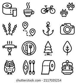 Camping Flat Icon Set Isolated On White Background