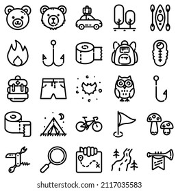 Camping Flat Icon Set Isolated On White Background