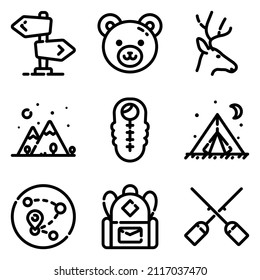 Camping Flat Icon Set Isolated On White Background