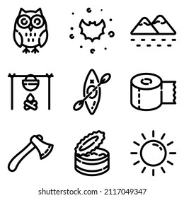 Camping Flat Icon Set Isolated On White Background