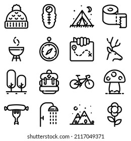 Camping Flat Icon Set Isolated On White Background