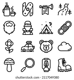 Camping Flat Icon Set Isolated On White Background