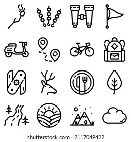 Camping Flat Icon Set Isolated On White Background