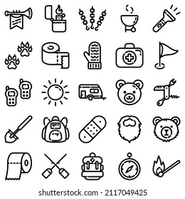 Camping Flat Icon Set Isolated On White Background